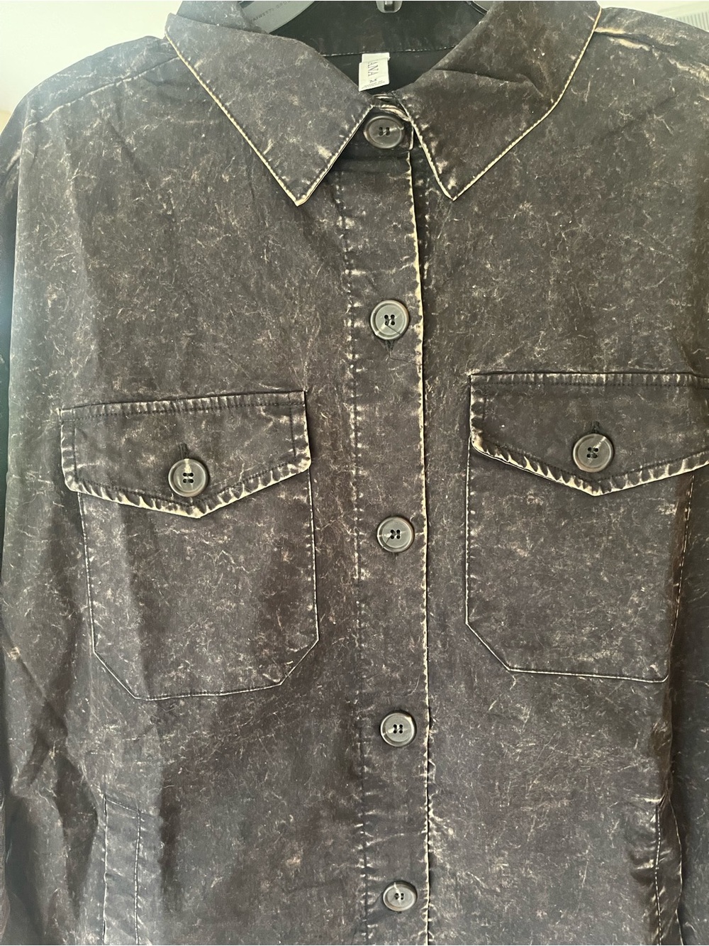 Zenana Outfitters Washed Black Button-Up Shirt with Contrast Stitching, NWOT